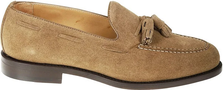 Brown Suede Tassel Loafer With Decorative Beads