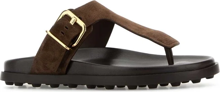 Brown Suede Thong Slippers - Image 2