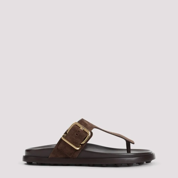 Brown suede thong slippers