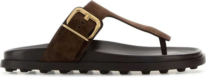 Brown Suede Thong Slippers