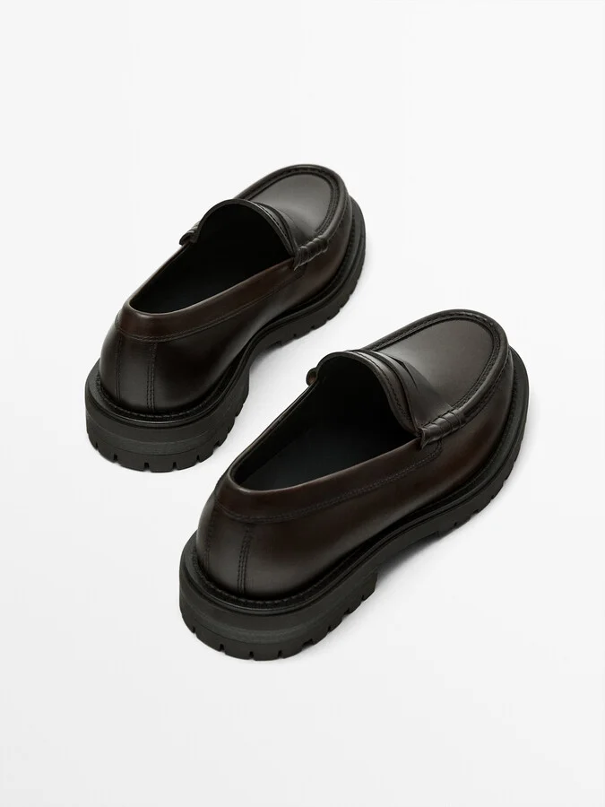 Brown Track Sole Loafers With Penny Strap - Image 4