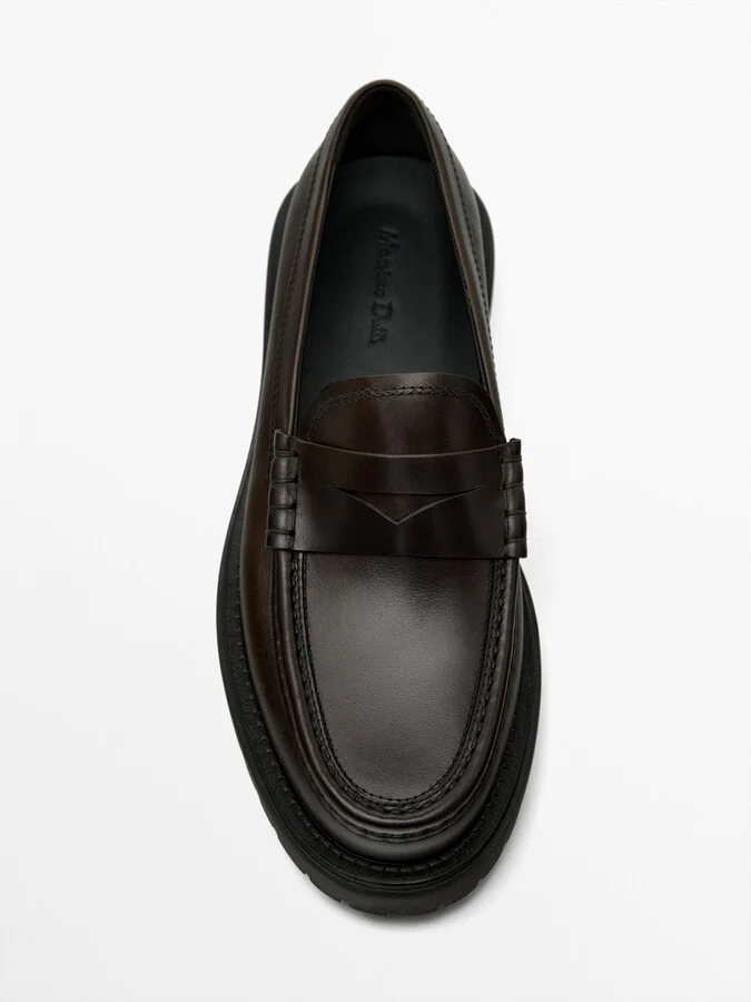 Brown Track Sole Loafers With Penny Strap - Image 5