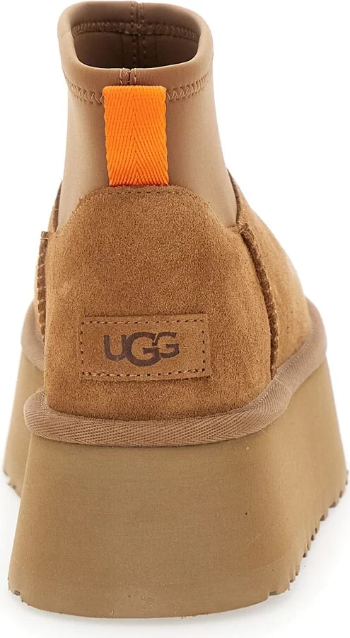 Brown Ugg Classic Mini Dipper Ankle Boots With Fabric Insert In Suede Woman - Image 4