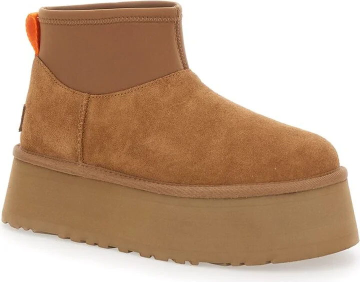 Brown UGG ‘Classic Mini Dipper' Ankle Boots With Fabric Insert In Suede Woman - Image 2