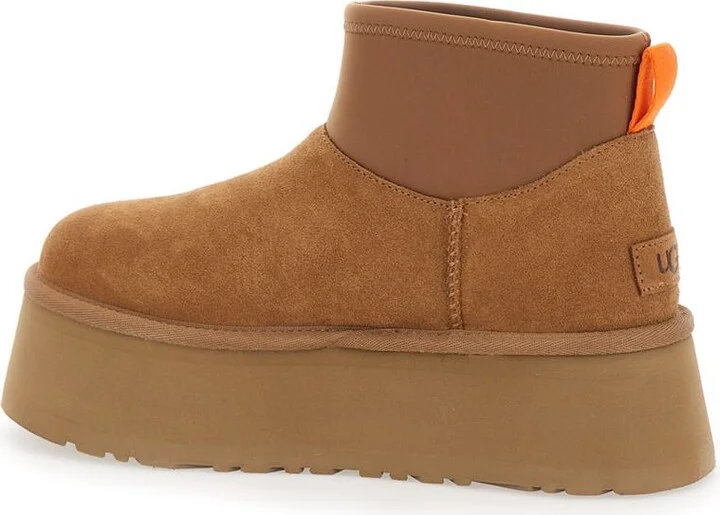 Brown UGG ‘Classic Mini Dipper' Ankle Boots With Fabric Insert In Suede Woman - Image 3
