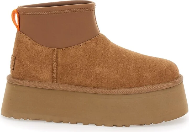 Brown Ugg Classic Mini Dipper Ankle Boots With Fabric Insert In Suede Woman