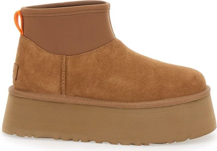 Brown UGG ‘Classic Mini Dipper' Ankle Boots With Fabric Insert In Suede Woman