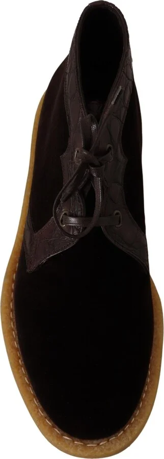 Brown Velvet Exotic Leather Men's Boots - Image 3