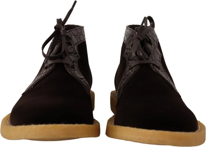Brown Velvet Exotic Leather Men's Boots - Image 4