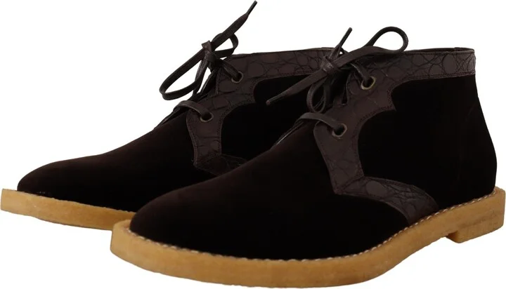 Brown Velvet Exotic Leather Men's Boots - Image 5
