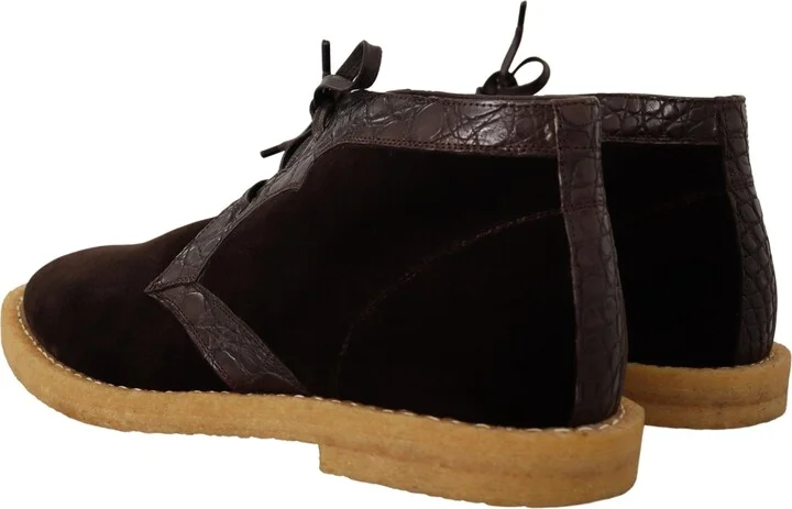 Brown Velvet Exotic Leather Men's Boots - Image 6