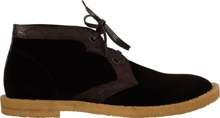 Brown Velvet Exotic Leather Men's Boots