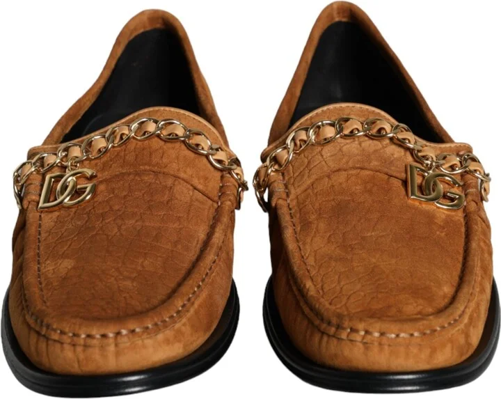 Brown Velvet Leather Logo Mocassin Slip On Men's Shoes - Image 2