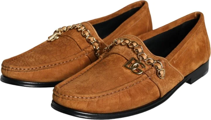 Brown Velvet Leather Logo Mocassin Slip On Men's Shoes - Image 3