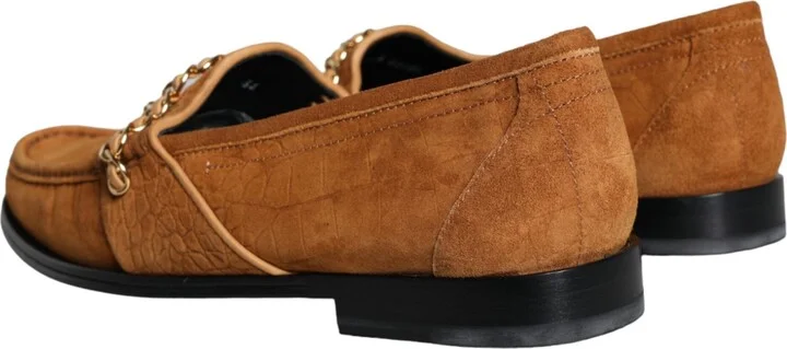 Brown Velvet Leather Logo Mocassin Slip On Men's Shoes - Image 4