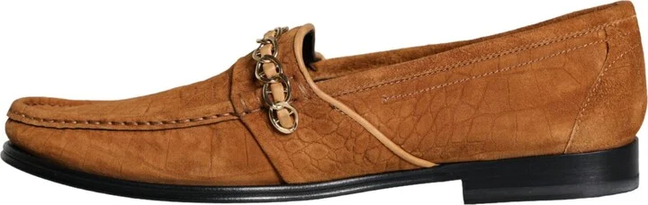 Brown Velvet Leather Logo Mocassin Slip On Men's Shoes - Image 5