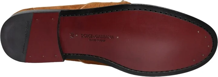 Brown Velvet Leather Logo Mocassin Slip On Men's Shoes - Image 6