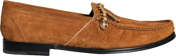 Brown Velvet Leather Logo Mocassin Slip On Men's Shoes