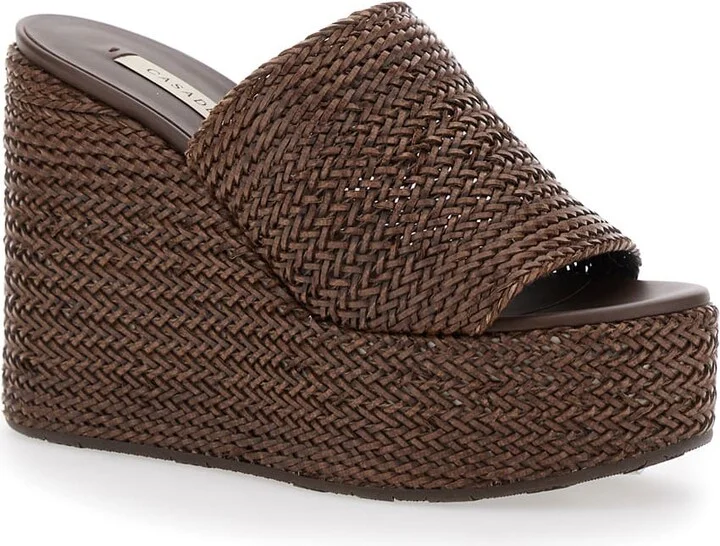 Brown Wedges With Almond Toe And Woven Design In Synthetic Fiber Woman - Image 2