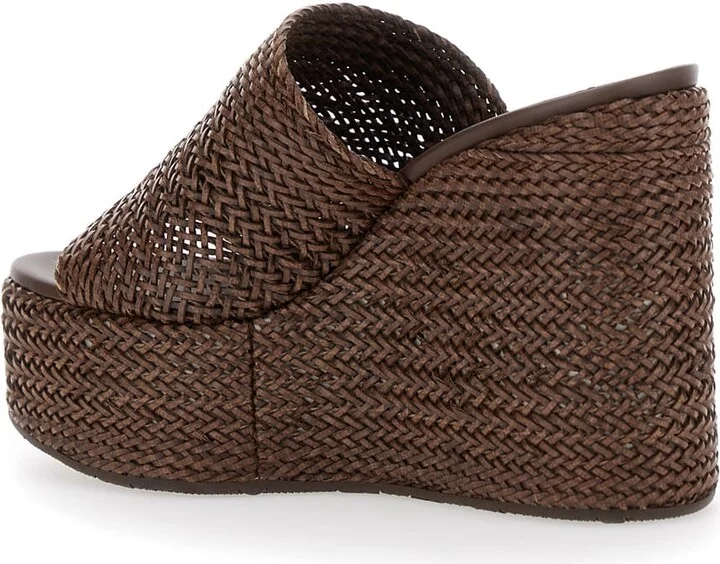 Brown Wedges With Almond Toe And Woven Design In Synthetic Fiber Woman - Image 3