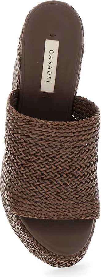 Brown Wedges With Almond Toe And Woven Design In Synthetic Fiber Woman - Image 4