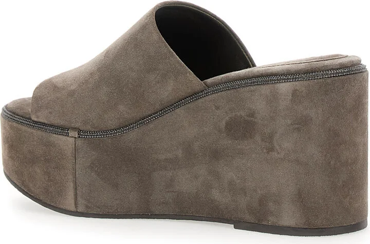Brown Wedges With Almond Toe In Suede Woman - Image 3