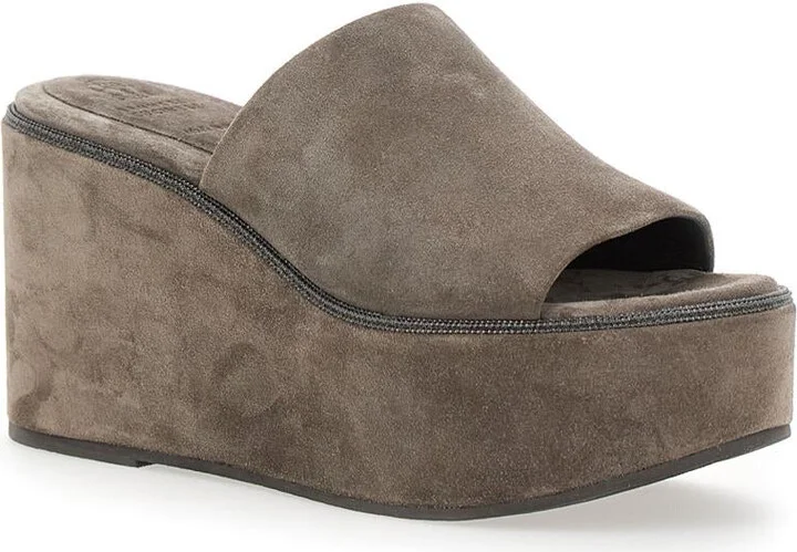 Brown Wedges With Almond Toe In Suede Woman - Image 2