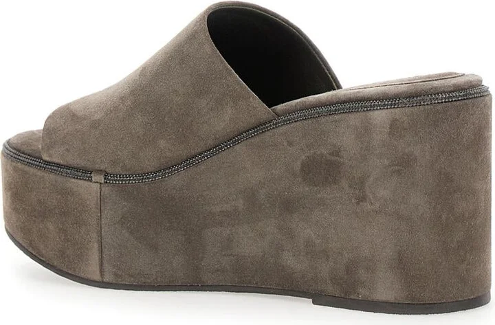 Brown Wedges With Almond Toe In Suede Woman - Image 3