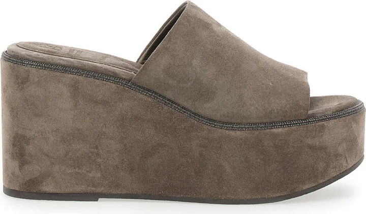 Brown Wedges With Almond Toe In Suede Woman