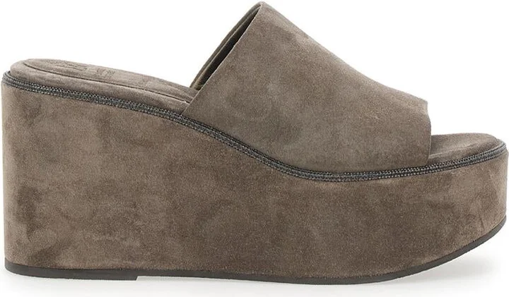 Brown Wedges With Almond Toe In Suede Woman