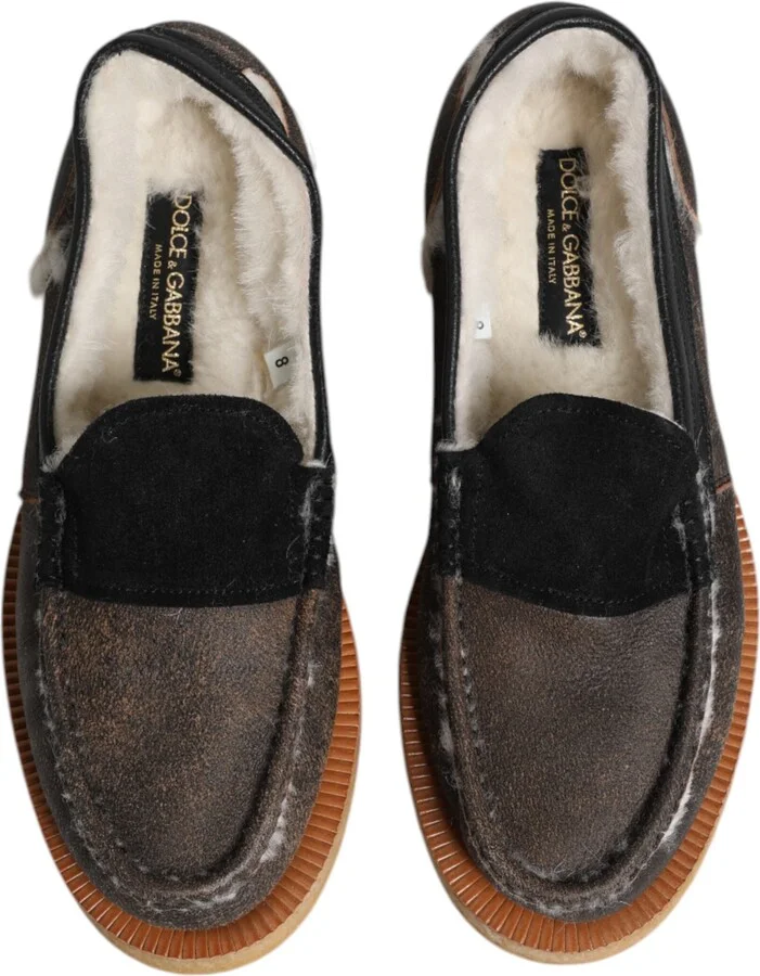 Brown White Calfskin Leather Loafers Men's Shoes - Image 3