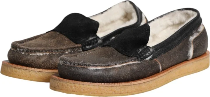 Brown White Calfskin Leather Loafers Men's Shoes - Image 4