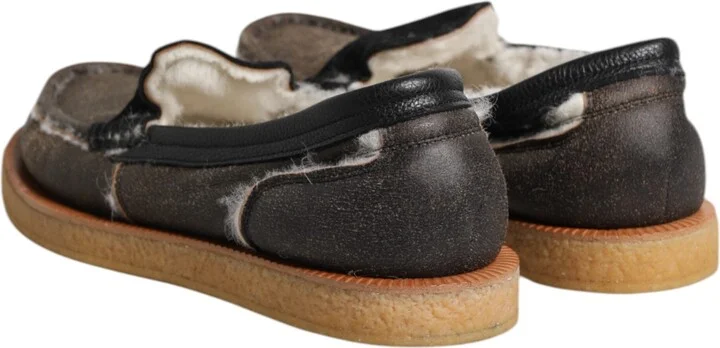 Brown White Calfskin Leather Loafers Men's Shoes - Image 5