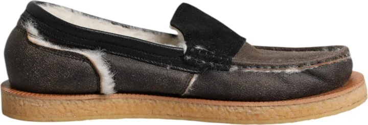 Brown White Calfskin Leather Loafers Men's Shoes