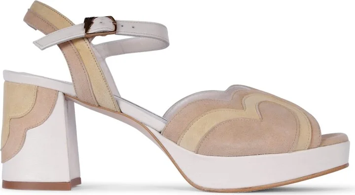 Brown / White Esme Sand Block Heels