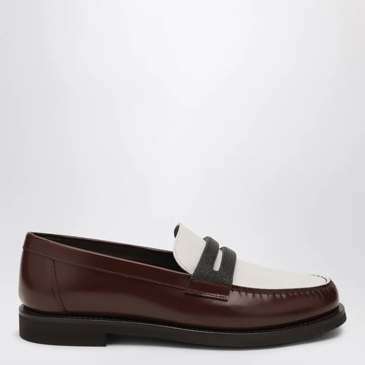 Brown/White Loafers with Precious Clamp