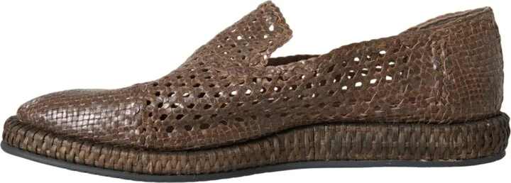 Brown Woven Leather Loafers Casual Men's Shoes - Image 5