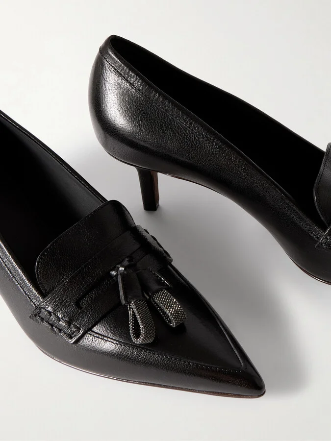 Brunello Cucinelli - 50 Tasseled Leather Pumps - Black - Image 4
