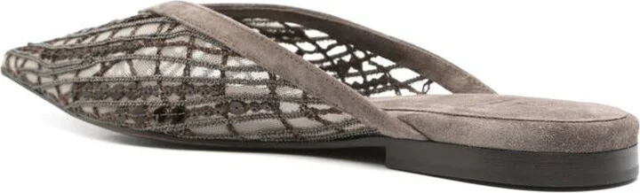 Brunello Cucinelli Abstract Embroidered Suede Slingback Ballet Flats - Image 2
