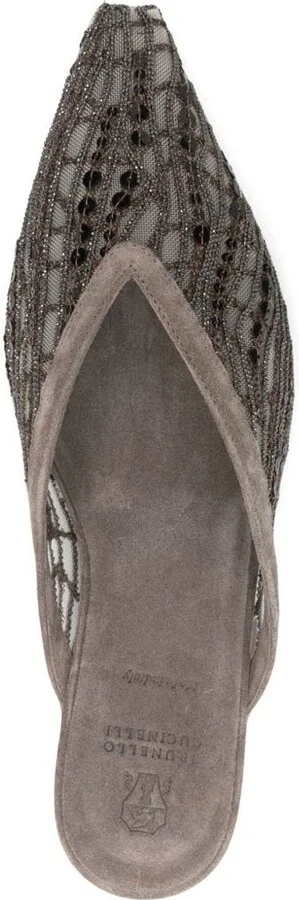 Brunello Cucinelli Abstract Embroidered Suede Slingback Ballet Flats - Image 3