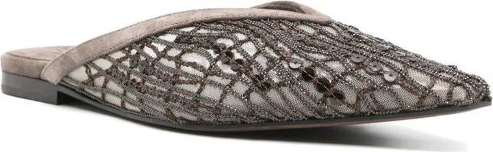 Brunello Cucinelli Abstract Embroidered Suede Slingback Ballet Flats - Image 4