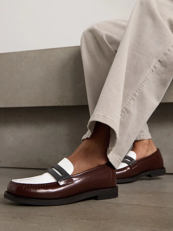 Brunello Cucinelli - Bead-detailed Leather Loafers - Brown - Image 2