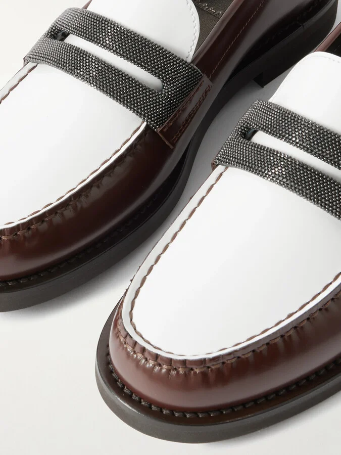 Brunello Cucinelli - Bead-detailed Leather Loafers - Brown - Image 4