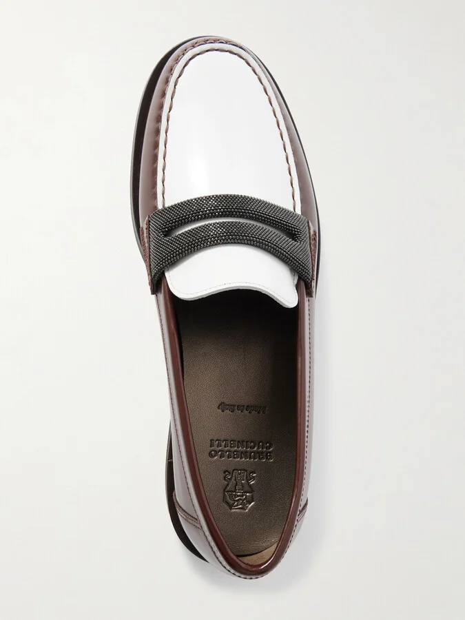 Brunello Cucinelli - Bead-detailed Leather Loafers - Brown - Image 5