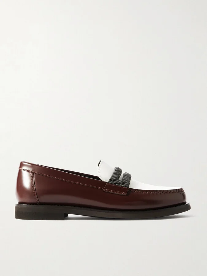 Brunello Cucinelli - Bead-detailed Leather Loafers - Brown