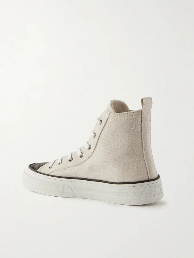 Brunello Cucinelli - Bead-embellished Canvas Sneakers - Silver - Image 3