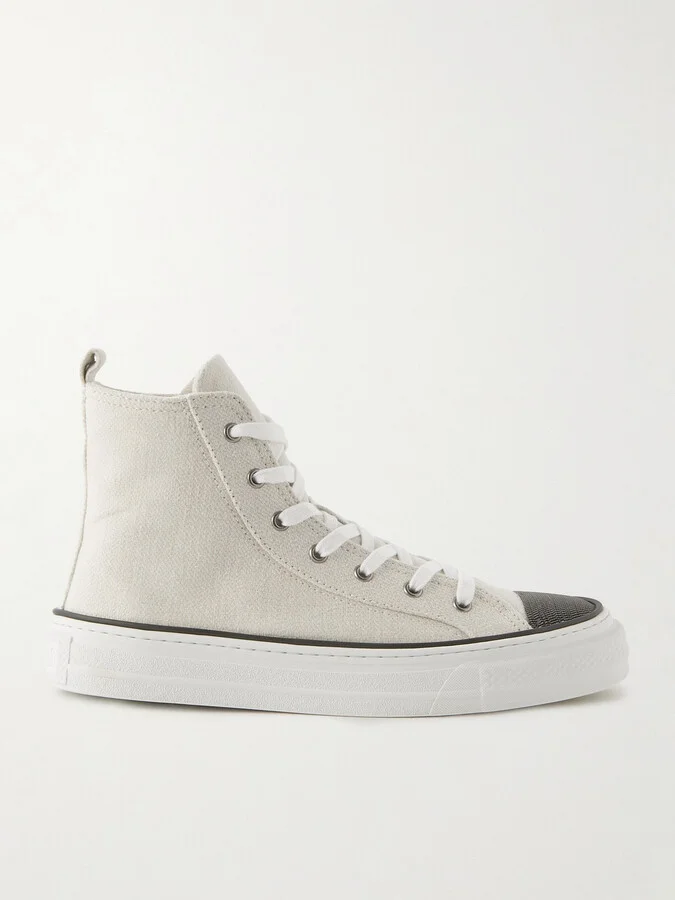 Brunello Cucinelli - Bead-embellished Canvas Sneakers - Silver