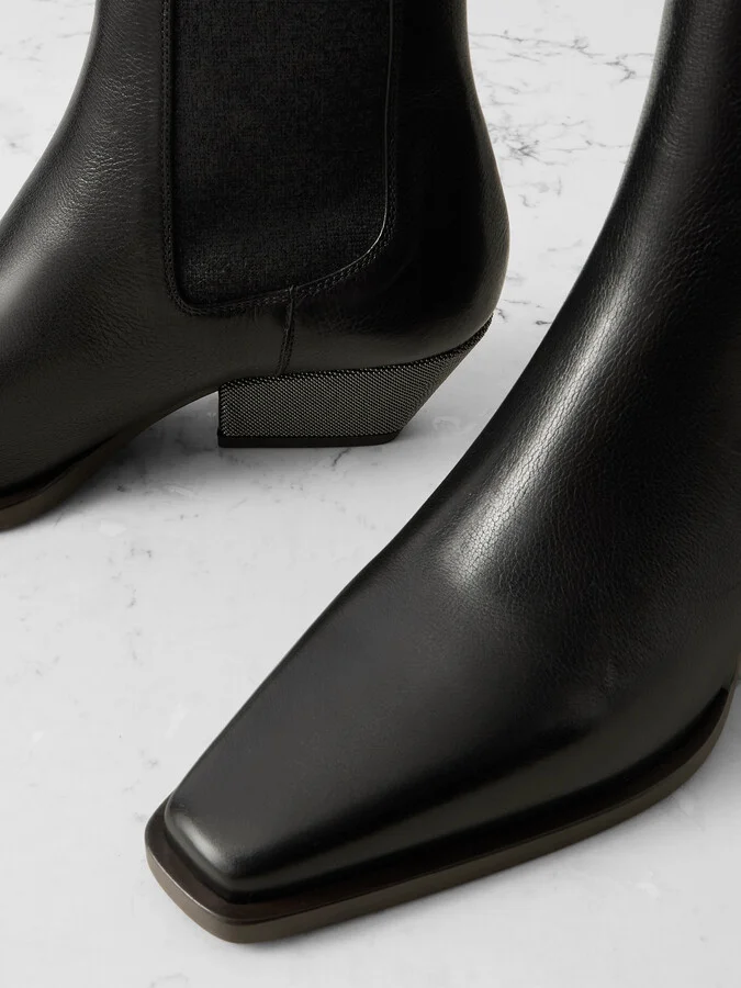 Brunello Cucinelli - Bead-embellished Leather Ankle Boots - Black - Image 4