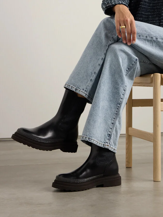 Brunello Cucinelli - Bead-embellished Leather Chelsea Boots - Black - Image 2