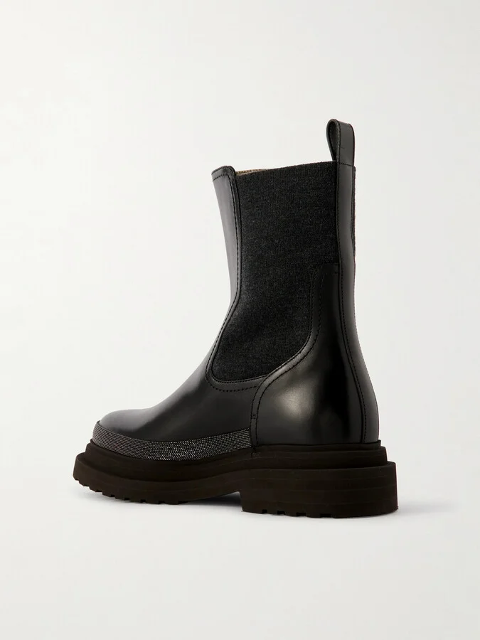 Brunello Cucinelli - Bead-embellished Leather Chelsea Boots - Black - Image 3